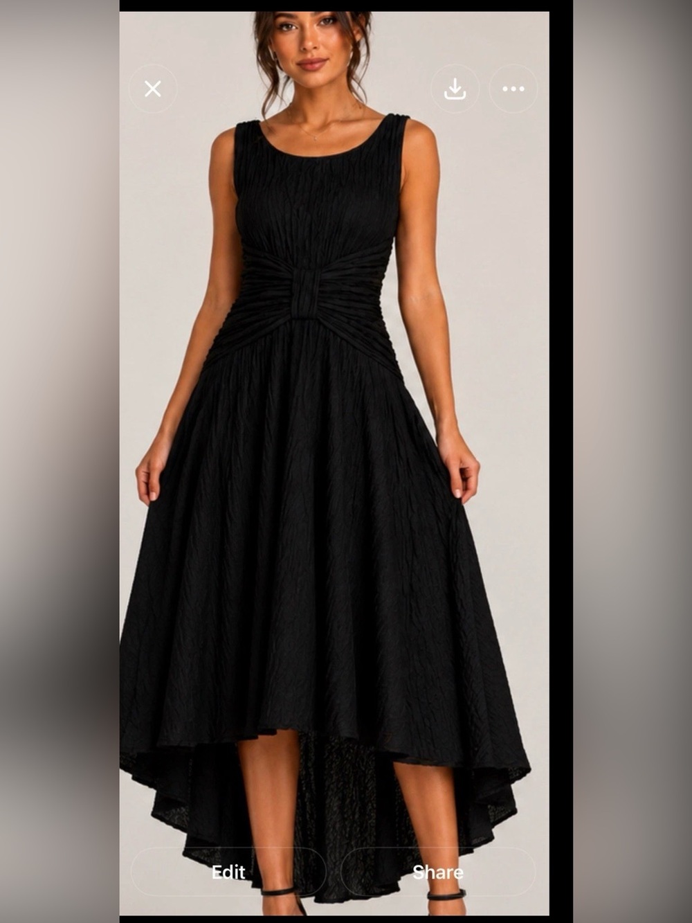 Vintage L.A. Glo Black Cocktail Dress Ruched Waist Open Back Fit Flare 90s 5/6